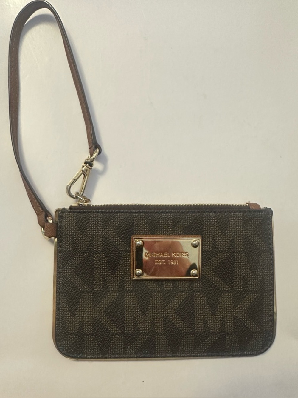 Michael Kors Brown Wristlet with Gold Plate